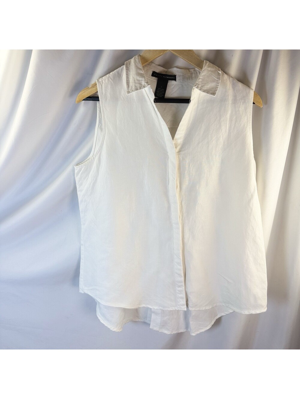 Grace Elements Linen Blend Collared White Sleeveless Button Down Shirt Large